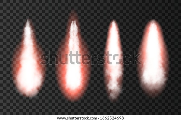 宇宙ロケットの打ち上げからの炎と煙 透明な背景に火 彗星 または隕石 宇宙船離陸 飛行機のジェット機は航跡や船路を追う ベクターライトエフェクト のベクター画像素材 ロイヤリティフリー