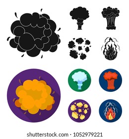Flame, sparks, hydrogen fragments, atomic or gas explosion. Explosions set collection icons in black, flat style vector symbol stock illustration web.