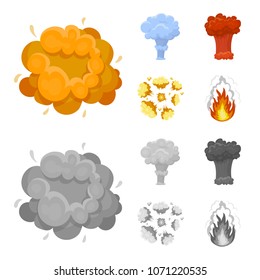 Flame, sparks, hydrogen fragments, atomic or gas explosion. Explosions set collection icons in cartoon,monochrome style vector symbol stock illustration web.