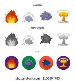 Flame, sparks, hydrogen fragments, atomic or gas explosion. Explosions set collection icons in cartoon,flat,monochrome style vector symbol stock illustration web.