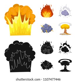 Flame, sparks, hydrogen fragments, atomic or gas explosion. Explosions set collection icons in cartoon,black style vector symbol stock illustration web.