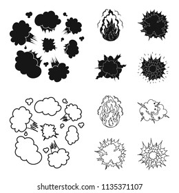 Flame, sparks, hydrogen fragments, atomic or gas explosion, thunderstorm, solar explosion. Explosions set collection icons in black,outline style vector symbol stock illustration web.