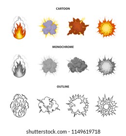 Flame, sparks, hydrogen fragments, atomic or gas explosion, thunderstorm, solar explosion. Explosions set collection icons in cartoon,outline,monochrome style vector symbol stock illustration web.