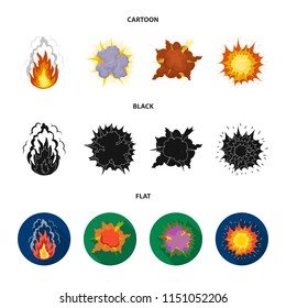 Flame, sparks, hydrogen fragments, atomic or gas explosion, thunderstorm, solar explosion. Explosions set collection icons in cartoon,black,flat style vector symbol stock illustration web.