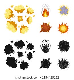 Flame, sparks, hydrogen fragments, atomic or gas explosion, thunderstorm, solar explosion. Explosions set collection icons in cartoon,black style vector symbol stock illustration web.