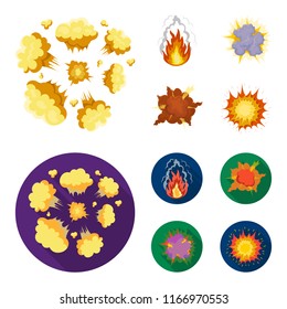 Flame, sparks, hydrogen fragments, atomic or gas explosion, thunderstorm, solar explosion. Explosions set collection icons in cartoon,flat style vector symbol stock illustration web.