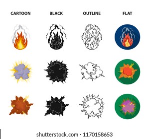 Flame, sparks, hydrogen fragments, atomic or gas explosion, thunderstorm, solar explosion. Explosions set collection icons in cartoon,black,outline,flat style vector symbol stock illustration web.