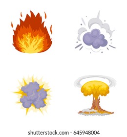 Flame, sparks, hydrogen fragments, atomic or gas explosion. Explosions set collection icons in cartoon style vector symbol stock illustration web.