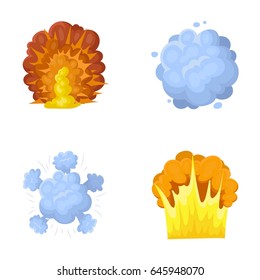 Flame, sparks, hydrogen fragments, atomic or gas explosion. Explosions set collection icons in cartoon style vector symbol stock illustration web.