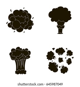 Flame, sparks, hydrogen fragments, atomic or gas explosion. Explosions set collection icons in black style vector symbol stock illustration web.