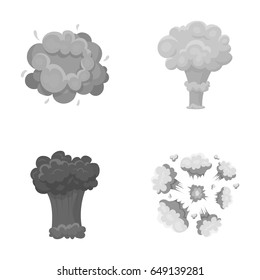 Flame, sparks, hydrogen fragments, atomic or gas explosion. Explosions set collection icons in monochrome style vector symbol stock illustration web.
