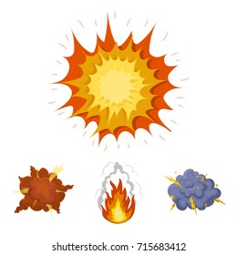 Flame, sparks, hydrogen fragments, atomic or gas explosion, thunderstorm, solar explosion. Explosions set collection icons in cartoon style vector symbol stock illustration web.