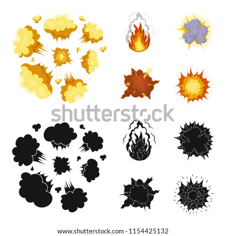 Flame, sparks, hydrogen fragments, atomic or gas explosion, thunderstorm, solar explosion. Explosions set collection icons in cartoon,black style vector symbol stock illustration web.