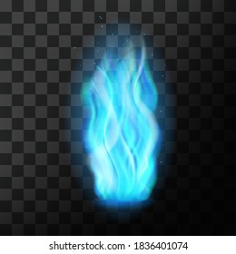 Flame with sparks on black background, fire is burning, bonfire, fire for design, realistic vector.