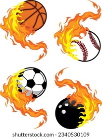 Flame Sports Ball Collection Soccer Football Rugby Bowling Baseball Basketball