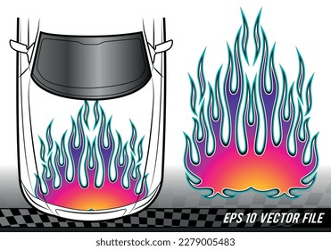 Flame sports car decal vinyl sticker. Racing car speed fire flames vector art graphic. Bonnet flame decoration for car, auto, truck, boat, suv and motorcycle tank.