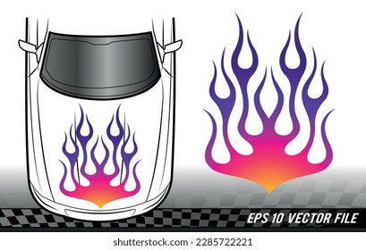 Flame sports car decal vinyl sticker. Racing car speed fire flames vector art graphic. Bonnet flame decoration for car, auto, truck, boat, suv and motorcycle tank.