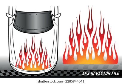 Flame sports car decal vinyl sticker. Racing car speed fire flames vector art graphic. Bonnet flame decoration for car, auto, truck, boat, suv and motorcycle tank.