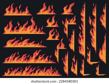 Flame stripes colorful set emblems for design on theme of fire or disaster that caused burning vector illustration