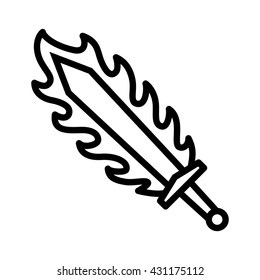Flame sword on fire line art vector icon for games and websites