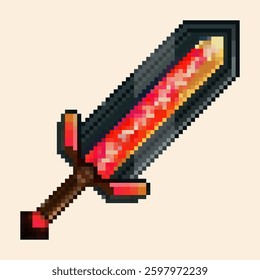 Flame Sword with Pixel Art style, retro game style sword image