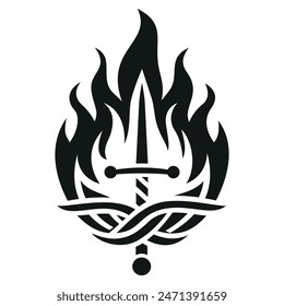 Flame sword tattoo. Vector drawing.
