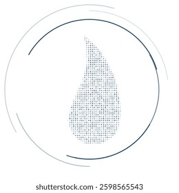 The flame symbol filled with dark blue dots. Pointillism style. Vector illustration on white background