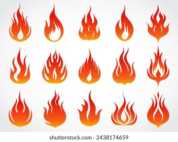 flame symbol set, color fire icon