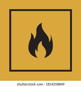 Flame symbol. Warning icon. Square Flammable pictogram. Caution sign. Cardboard. Attention. Industry. Packaging. Risk. Vector. Box. Danger. Indication. Container print. Positive print.