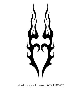 Flame tattoo tribal vector design sketch. Fire black isolated template logo on white background.