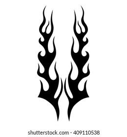 Flame tattoo tribal vector design sketch. Fire black isolated template logo on white background.