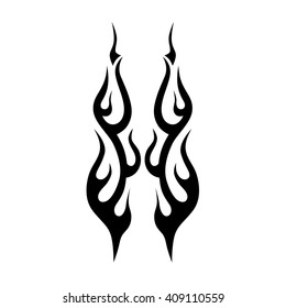 Flame tattoo tribal vector design sketch. Fire black isolated template logo on white background.