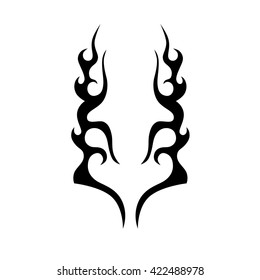 Flame tattoo tribal vector design sketch. Fire black isolated template logo on white background.