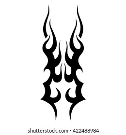 Flame tattoo tribal vector design sketch. Fire black isolated template logo on white background.