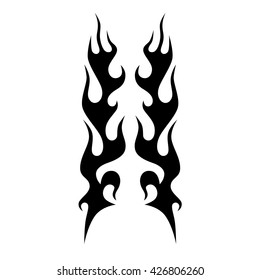 Flame tattoo tribal vector design sketch. Fire black isolated template logo on white background.