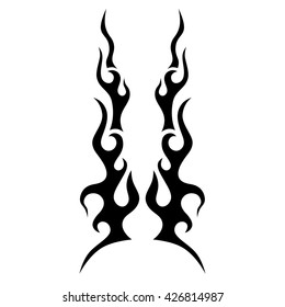 Flame tattoo tribal vector design sketch. Fire black isolated template logo on white background.