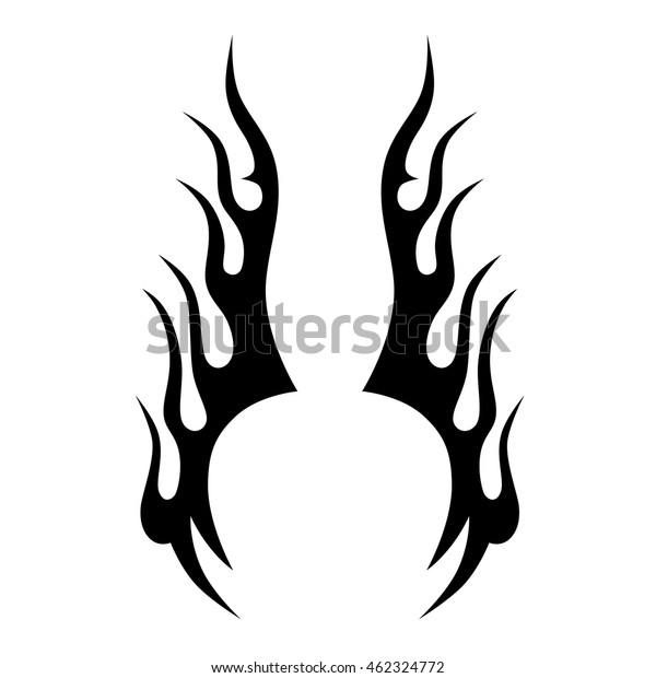 Flame tattoo tribal vector\
design sketch. Fire black isolated template logo on white\
background.