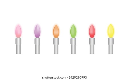 Flame test, an analytical procedure used in chemistry to detect certain elements. Scientific experiment.  Bunsen burners. Vector illustration. 