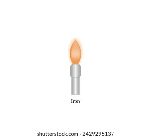 Flame test, an analytical procedure used in chemistry to detect the presence of Iron. Scientific experiment. Bunsen burners. Vector illustration. 