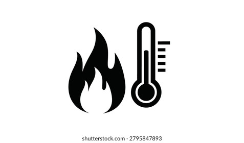 Flame And Thermometer Icon On White Background arson