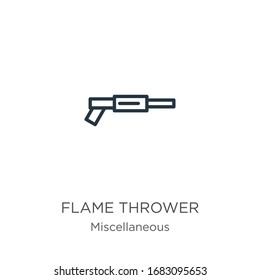 Flame Thrower Icon. Thin Linear Flame Thrower Outline Icon Isolated On White Background From Miscellaneous Collection. Line Vector Sign, Symbol For Web And Mobile