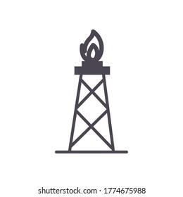 diseño de icono de estilo de la línea de la torre de llama, tema de la industria petrolera de gas y energía. Ilustración del vector