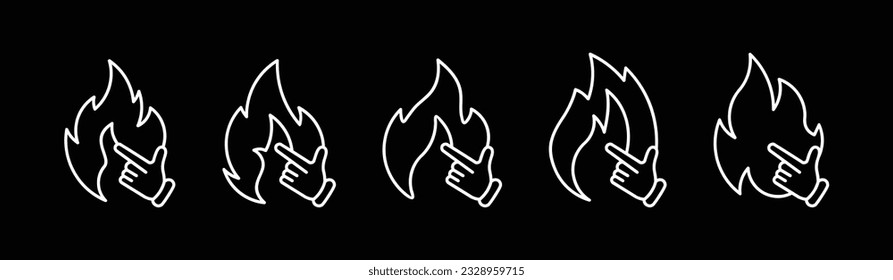  llama de varias formas hoguera ilustración vectorial fondo blanco,iconos de línea plana de fuego conjunto concepto en fondo negro