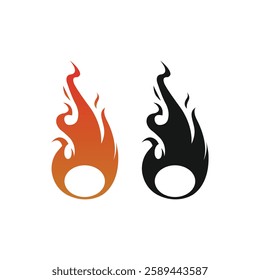 Flame vector fire icon flame logo template and silhouette shape isolated on white background
