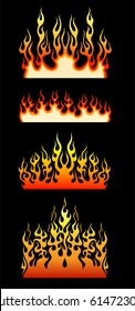 Flame vector, Fire tattoo, fire flames vector isolated illustration set on black background 