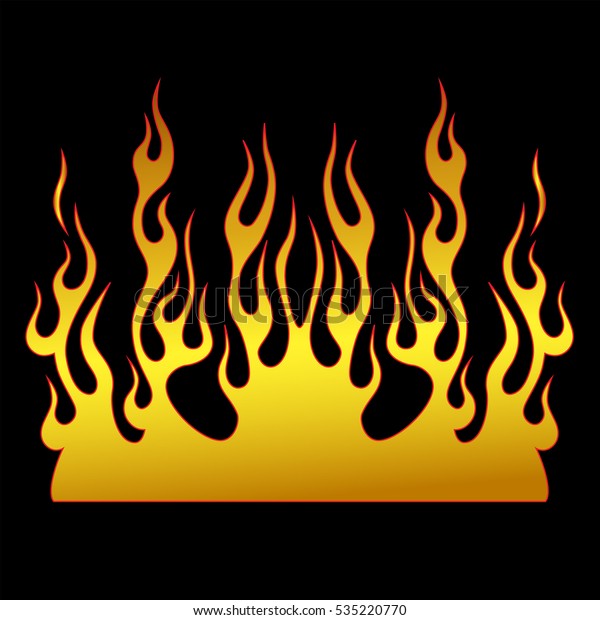 Flame\
vector, fire yellow, icon isolated on black background – icon fire\
illustration, sample car hood racing stickers \

