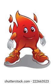 A Flame Vector Illustration or fire mascot cartoon character isolated on white background. Happy cartoon flame character.