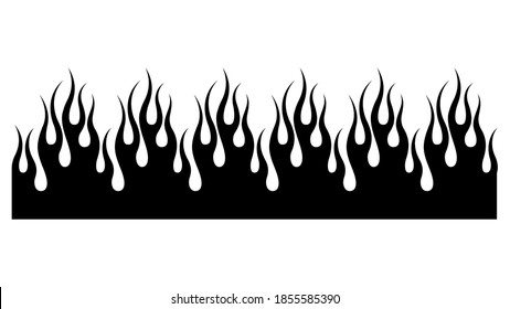 Flame vector pattern. Black fire tribal pattern tattoo. Silhouette of fire. Design for car, motorbike, sleeve biker. Seamless decorative border.