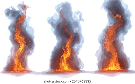 Flame vector set, fire shape illustrations, isolated fire designs, hot flame collection, dynamic fiery shapes, vivid flame art, vector flames, fire elements, burning illustrations