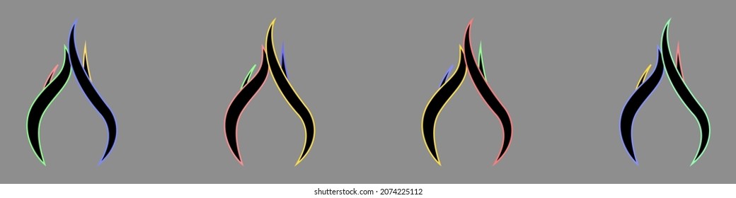 Flame vector set. Multicolored fire tongues in a flat style. Flame vector concept. Burning tongues of fire. Vector illustration.